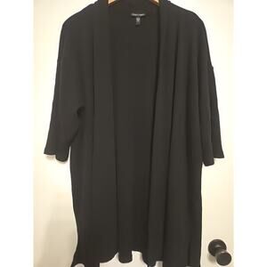 Eileen Fisher Black Ribbed Open Cardigan Sz XL